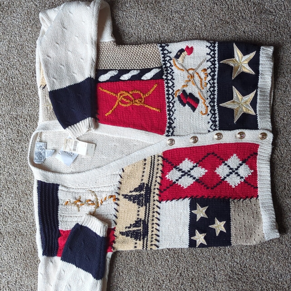 Vintage Casual Corner Nautical Chunky Knit Cardigan